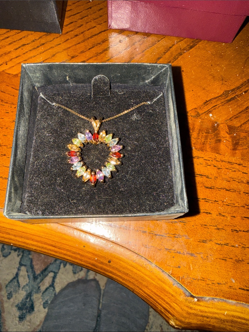 Vintage Technibond Gold Heart Pendant Necklace with Multicolor Stones